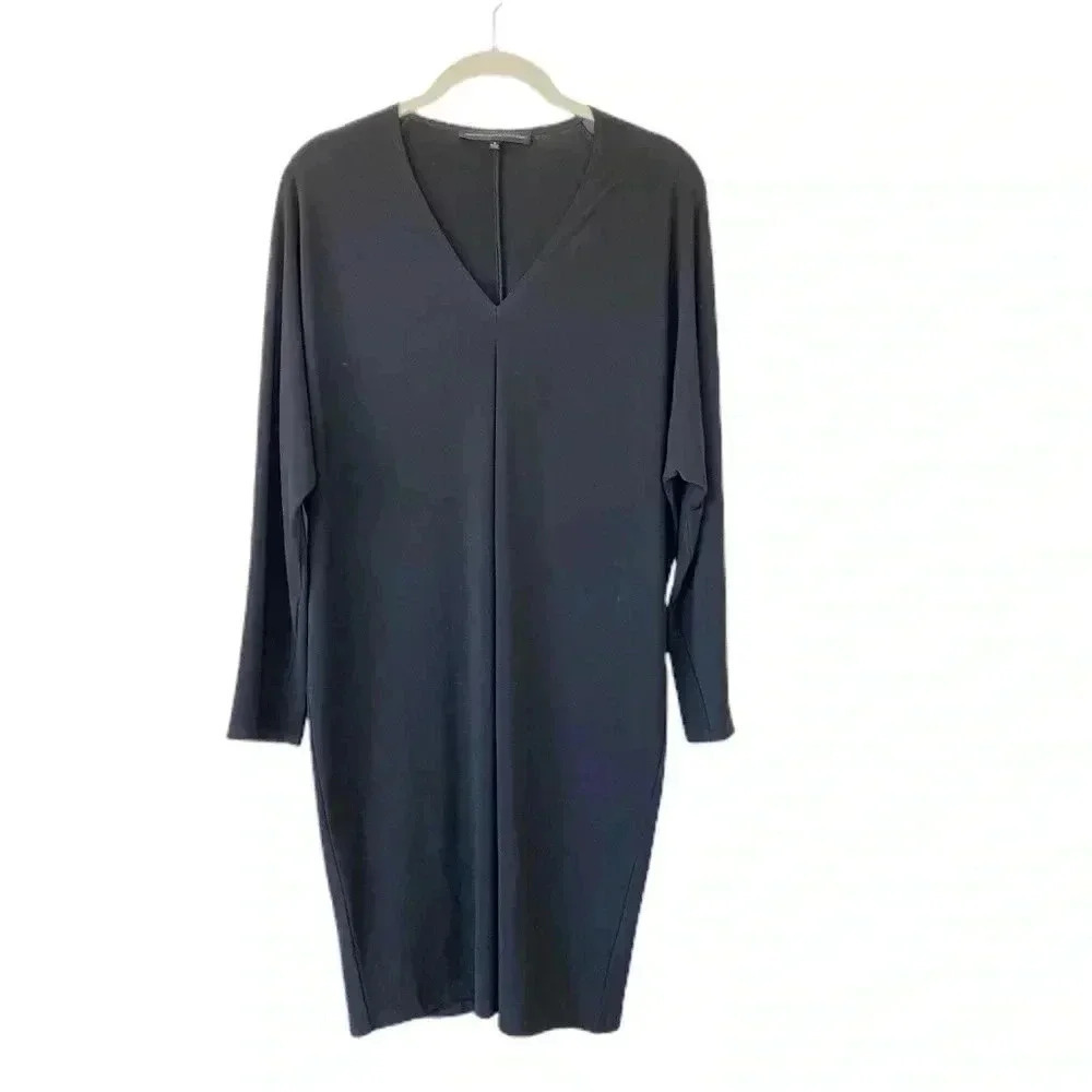 Calvin Klein Francisco Costa Black Dress Size 8 V-Neck Careerwear Office Classic